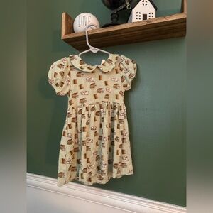 Kate Quinn Books Green and Brown Smocked Puff Sleeve Sundress 6/12M